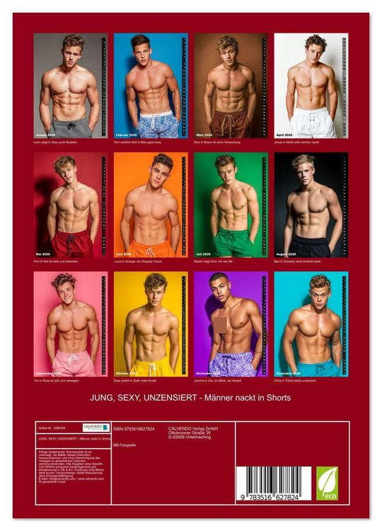 Produktbild: JUNG, SEXY, UNZENSIERT - M&auml;nner nackt in Shorts (Wandkalender 2026 DIN A4 hoch), CALVENDO Monatskalender