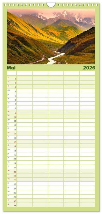 Produktbild: Familienplaner 2026 - Georgien - Einmalige Landschaften mit 5 Spalten (Wandkalender, 21 x 45 cm) CALVENDO
