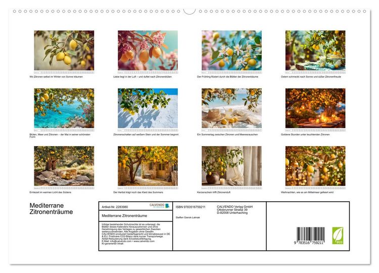 Produktbild: Mediterrane Zitronentr&auml;ume (hochwertiger Premium Wandkalender 2027 DIN A2 quer), Kunstdruck in Hochglanz