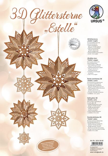 Produktbild: URSUS 3D-Glittersterne "Estelle", kupfer