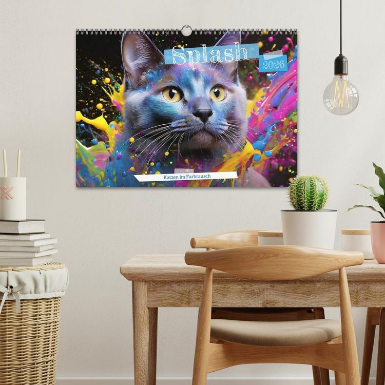 Produktbild: Splash - Katzen im Farbrausch (Wandkalender 2026 DIN A3 quer), CALVENDO Monatskalender