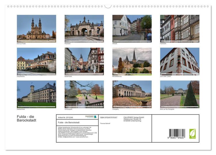 Produktbild: Fulda - die Barockstadt (hochwertiger Premium Wandkalender 2026 DIN A2 quer), Kunstdruck in Hochglanz