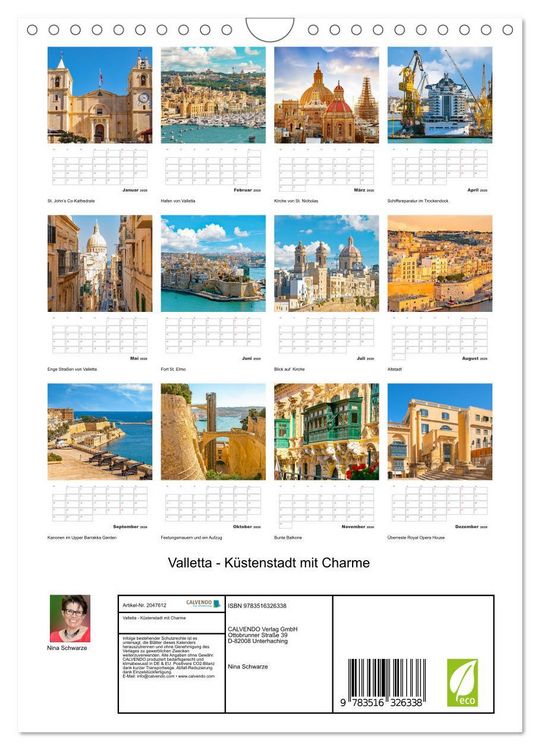 Produktbild: Valletta - K&uuml;stenstadt mit Charme (Wandkalender 2026 DIN A4 hoch), CALVENDO Monatskalender