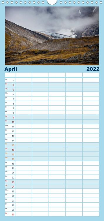 Produktbild: Familienplaner Spitzbergen - Wild.Rau.Ungez&auml;hmt. (Wandkalender 2022 , 21 cm x 45 cm, hoch)