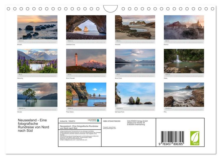 Produktbild: Neuseeland - Eine fotografische Rundreise von Nord nach S&uuml;d (Wandkalender 2026 DIN A4 quer), CALVENDO Monatskalender