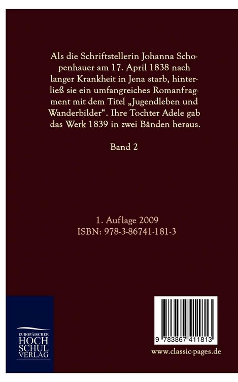 Produktbild: Jugendleben und Wanderbilder von Johanna Schopenhauer