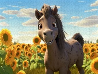 Produktbild: CALVENDO Puzzle Pony Lorenzo liebt Sonnenblumen | 1000 Teile Lege-Gr&ouml;&szlig;e 64x48cm Foto-Puzzle f&uuml;r gl&uuml;ckliche Stunden