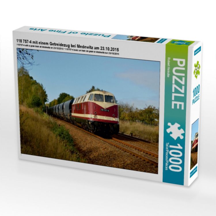 Produktbild: 118 757-4 mit einem Getreidezug bei Medewitz am 23.10.2015 (Puzzle)