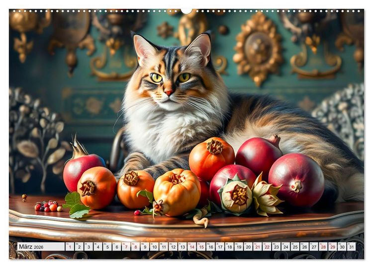 Produktbild: Klassische Katzenportr&auml;ts - Katzen in opulenten Stillleben (Wandkalender 2026 DIN A2 quer), CALVENDO Monatskalender