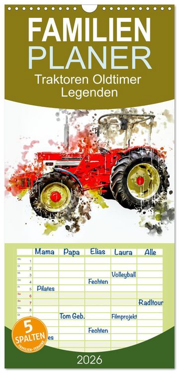 Produktbild: Familienplaner 2026 - Traktoren Oldtimer Legenden mit 5 Spalten (Wandkalender, 21 x 45 cm) CALVENDO