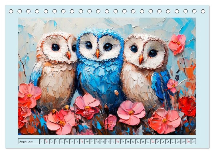 Produktbild: Eulen. Entz&uuml;ckende Paintings (Tischkalender 2026 DIN A5 quer), CALVENDO Monatskalender