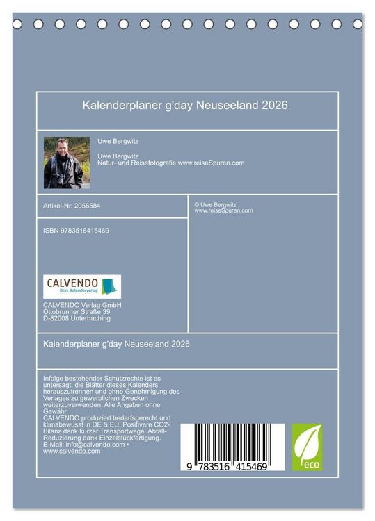 Produktbild: Kalenderplaner g'day Neuseeland 2026 (Tischkalender 2026 DIN A5 hoch), CALVENDO Monatskalender