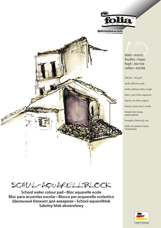 Produktbild: Folia Aquarellblock rauh 150g/m&sup2; DIN A4, 10 Blatt, 3fach geleimt