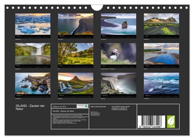 Produktbild: ISLAND - Zauber der Natur (Wandkalender 2026 DIN A4 quer), CALVENDO Monatskalender