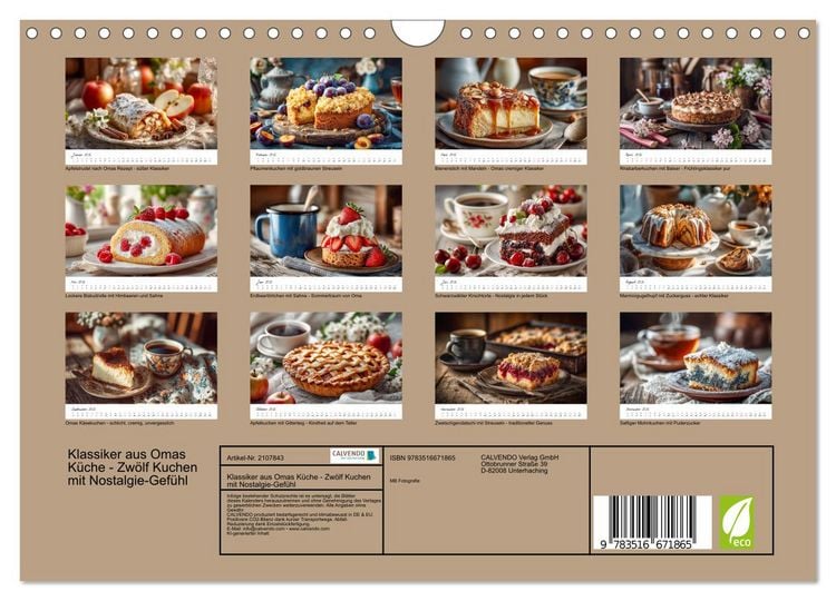 Produktbild: Klassiker aus Omas K&uuml;che - Zw&ouml;lf Kuchen mit Nostalgie-Gef&uuml;hl (Wandkalender 2026 DIN A4 quer), CALVENDO Monatskalender