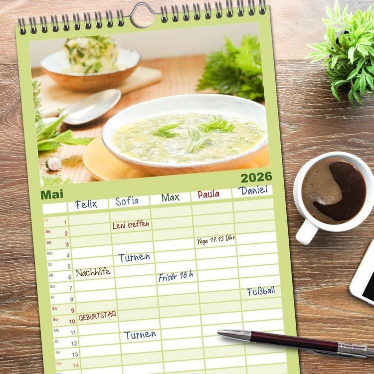 Produktbild: Familienplaner 2026 - essbare Bl&uuml;ten und Bl&auml;tter mit 5 Spalten (Wandkalender, 21 x 45 cm) CALVENDO
