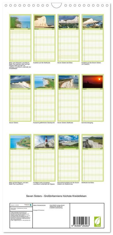 Produktbild: Familienplaner 2027 - Seven Sisters - Gro&szlig;britanniens h&ouml;chste Kreidefelsen mit 5 Spalten (Wandkalender, 21 x 45 cm) CALVENDO