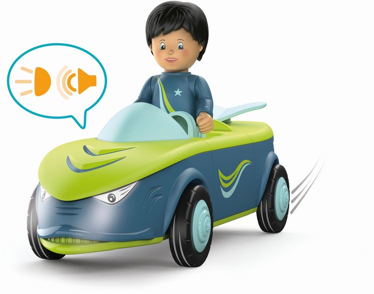Produktbild: SIKU 0105 - Toddys, Dave Divey, Spielzeugauto mit R&uuml;ckziehmotor/Licht/Sound und Spielfigur, blau/gr&uuml;n