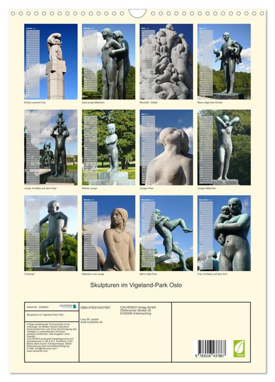 Produktbild: Skulpturen im Vigeland-Park Oslo (Wandkalender 2026 DIN A3 hoch), CALVENDO Monatskalender