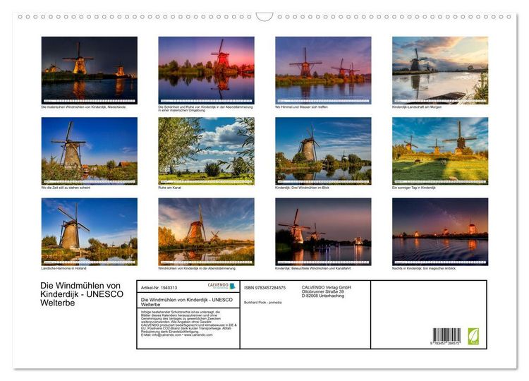 Produktbild: Die Windm&uuml;hlen von Kinderdijk - UNESCO Welterbe (Wandkalender 2026 DIN A2 quer), CALVENDO Monatskalender