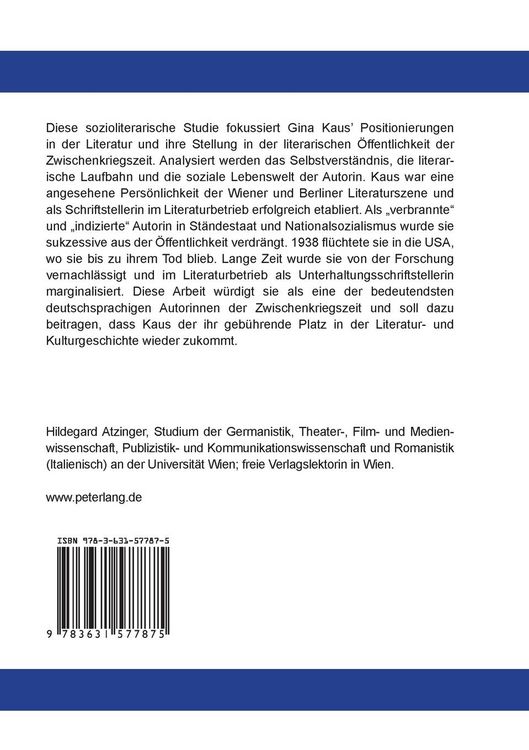 Produktbild: Gina Kaus: Schriftstellerin und Oeffentlichkeit