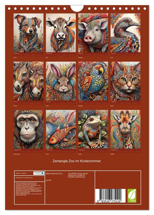 Produktbild: Zentangle Zoo im Kinderzimmer (Wandkalender 2026 DIN A4 hoch), CALVENDO Monatskalender