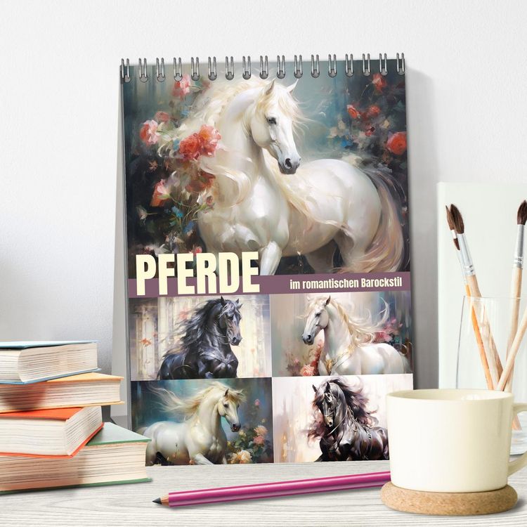 Produktbild: Pferde im romantischen Barockstil (Tischkalender 2026 DIN A5 hoch), CALVENDO Monatskalender
