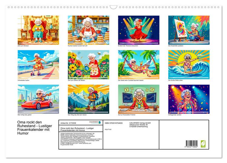 Produktbild: Oma rockt den Ruhestand - Lustiger Frauenkalender mit Humor (Wandkalender 2026 DIN A2 quer), CALVENDO Monatskalender