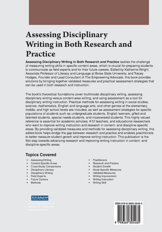 Produktbild: Assessing Disciplinary Writing in Both Research and Practice