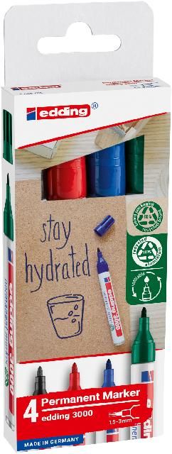 Produktbild: edding 3000 Permanentmarker 1,5-3mm, 4er Set