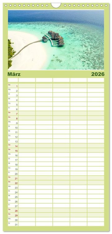 Produktbild: Familienplaner 2026 - Malediven - Wei&szlig;e Str&auml;nde und T&uuml;rkises Meer. mit 5 Spalten (Wandkalender, 21 x 45 cm) CALVENDO