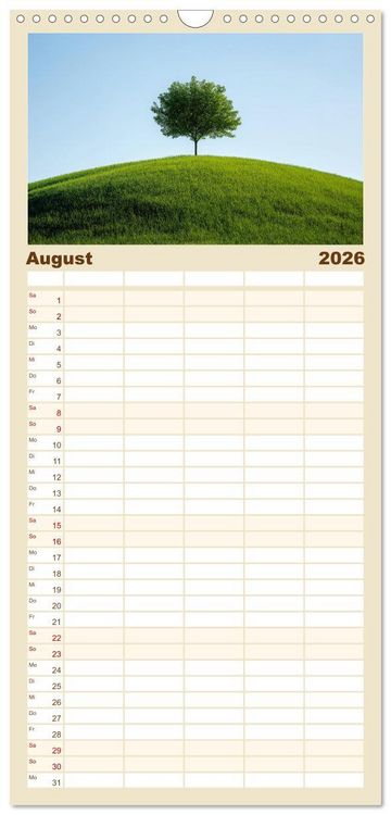 Produktbild: Familienplaner 2026 - Minimalistische Naturmomente &ndash; Ruhe und Sch&ouml;nheit in der Natur mit 5 Spalten (Wandkalender, 21 x 45 cm) CALVENDO