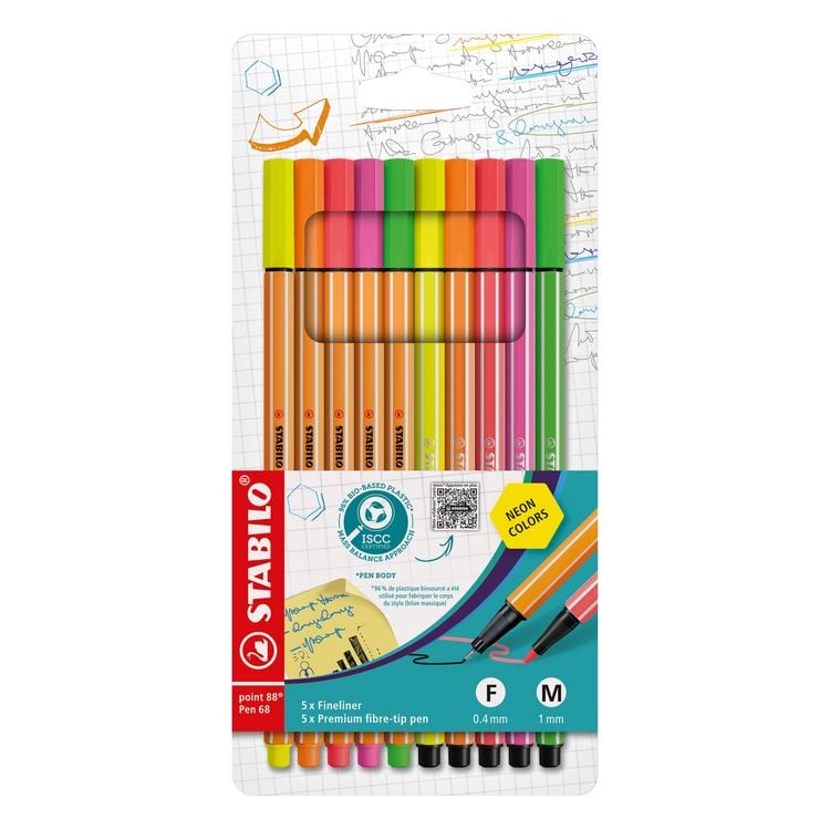 Produktbild: STABILO Fineliner & Filzstifte -   point 88 + Pen 68 - 10er Pack - Neonfarben
