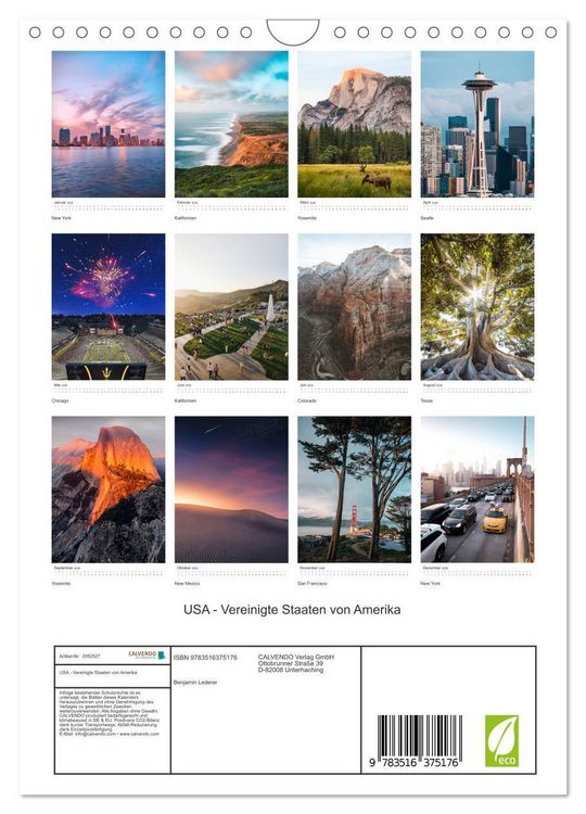 Produktbild: USA - Vereinigte Staaten von Amerika (Wandkalender 2026 DIN A4 hoch), CALVENDO Monatskalender