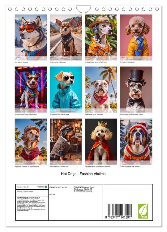 Produktbild: Hot Dogs - Fashion Victims (Wandkalender 2026 DIN A4 hoch), CALVENDO Monatskalender