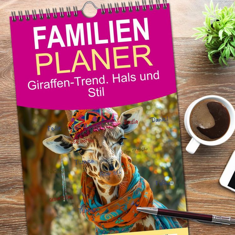 Produktbild: Familienplaner 2026 - Giraffen-Trend. Hals und Stil mit 5 Spalten (Wandkalender, 21 x 45 cm) CALVENDO