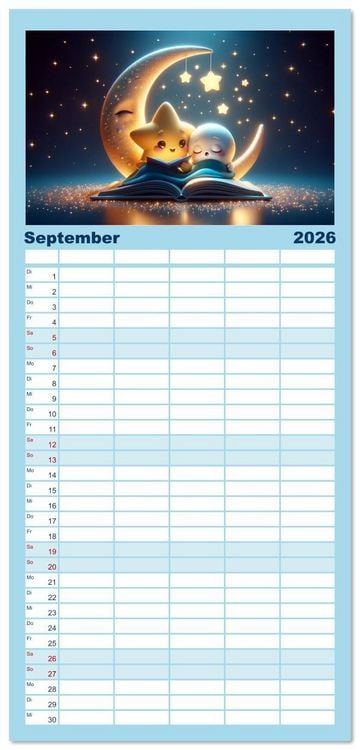 Produktbild: Familienplaner 2026 - Himmelsfunken: Der kleine Stern und seine Reisen mit 5 Spalten (Wandkalender, 21 x 45 cm) CALVENDO