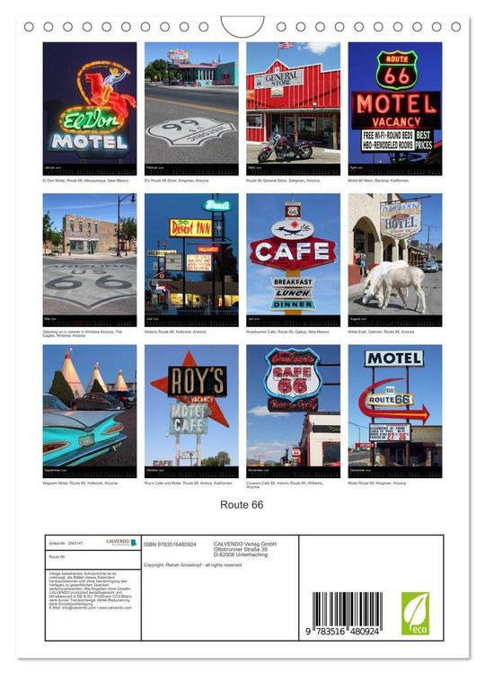 Produktbild: Route 66 (Wandkalender 2026 DIN A4 hoch), CALVENDO Monatskalender