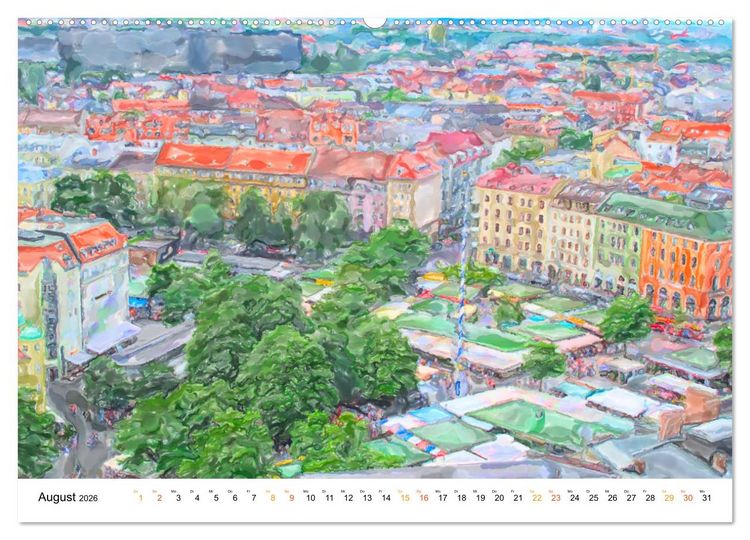 Produktbild: M&uuml;nchen - Bayerns Landeshauptstadt in Aquarellfarben (Wandkalender 2026 DIN A2 quer), CALVENDO Monatskalender