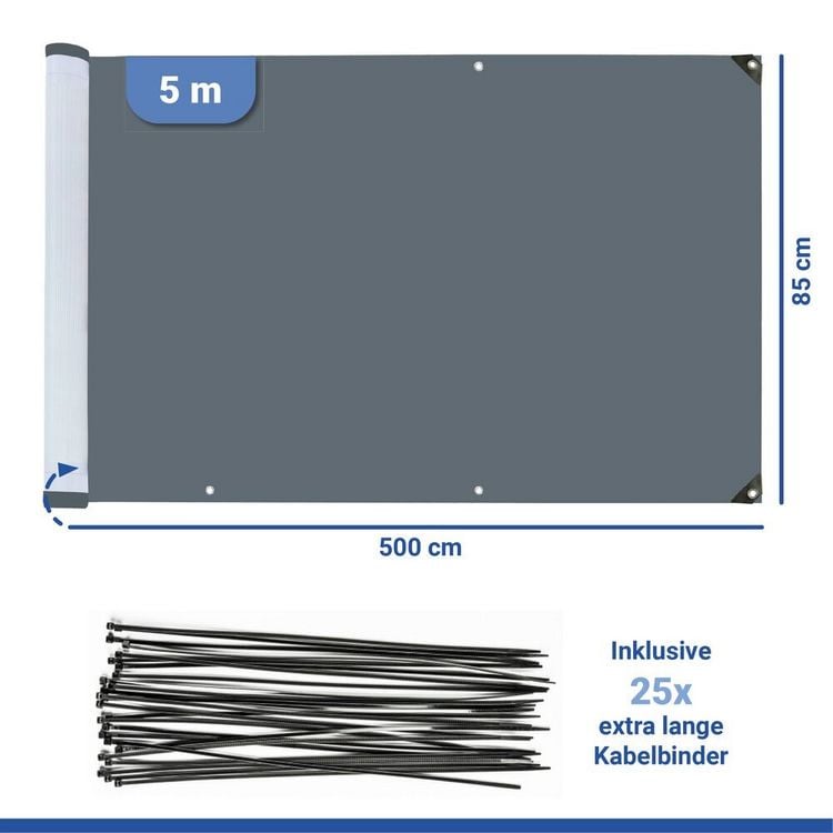Produktbild: Balkon-Sichtschutz Mod. Anthrazit, 5 m, UV- und witterungsbest&auml;ndig