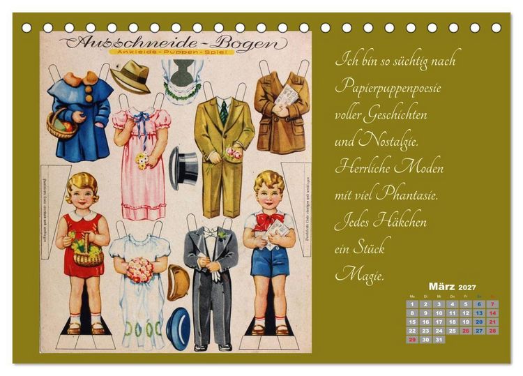 Produktbild: Papierpuppenpoesie (Tischkalender 2027 DIN A5 quer), CALVENDO Monatskalender