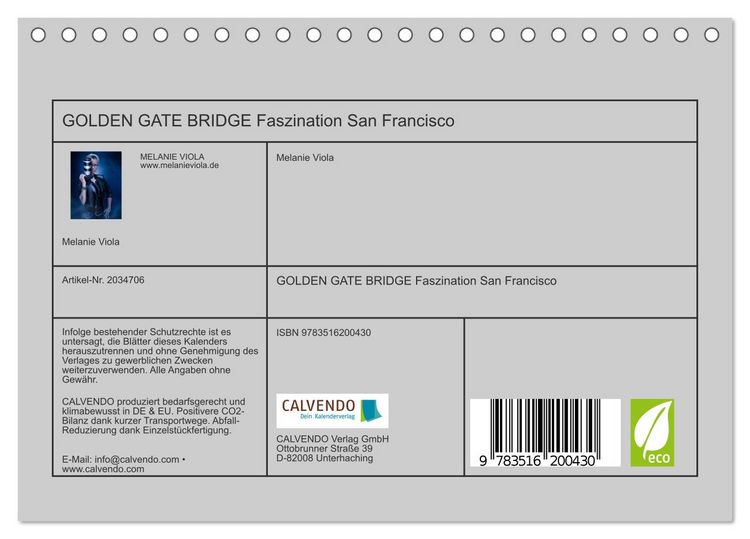 Produktbild: GOLDEN GATE BRIDGE Faszination San Francisco (Tischkalender 2026 DIN A5 quer), CALVENDO Monatskalender