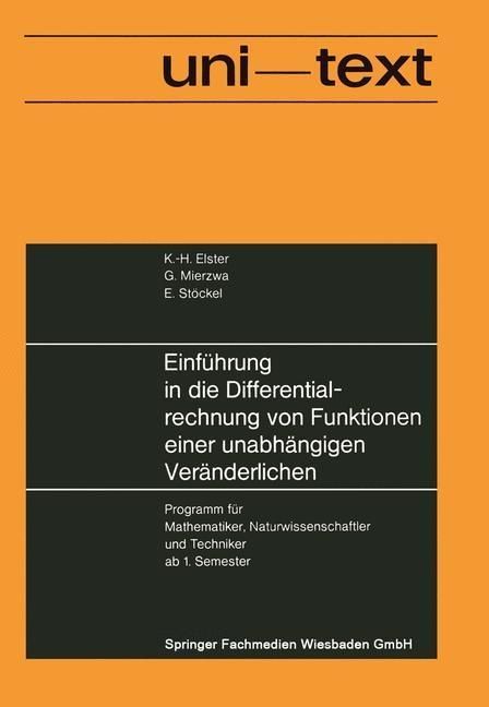 Produktbild: Einf&uuml;hrung in die Differentialrechnung von Funktionen einer unabh&auml;ngigen Ver&auml;nderlichen