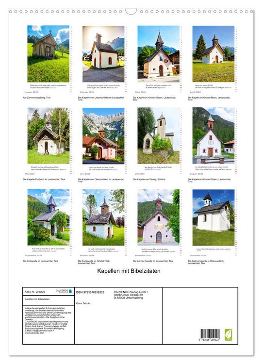 Produktbild: Kapellen mit Bibelzitaten (Wandkalender 2026 DIN A2 hoch), CALVENDO Monatskalender
