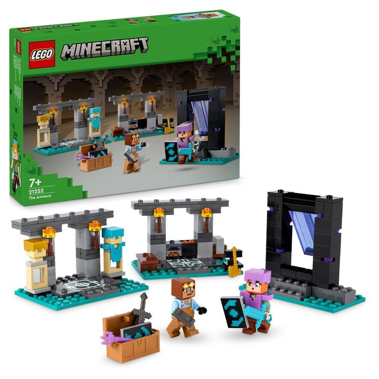 Produktbild: LEGO Minecraft 21252 Die Waffenkammer, Set mit Spielzeug-Waffen und Figur