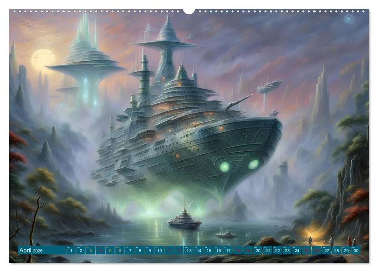 Produktbild: Futuristische Giganten Eine Welt von Morgen (hochwertiger Premium Wandkalender 2026 DIN A2 quer), Kunstdruck in Hochglanz