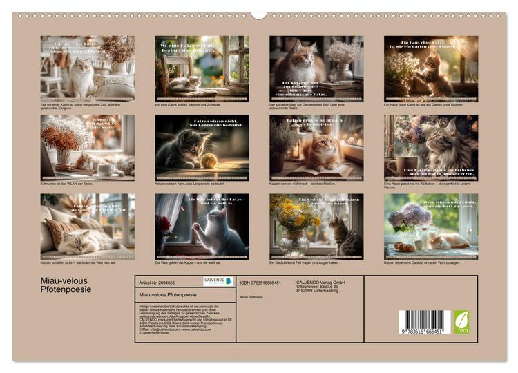 Produktbild: Miau-velous Pfotenpoesie (hochwertiger Premium Wandkalender 2026 DIN A2 quer), Kunstdruck in Hochglanz