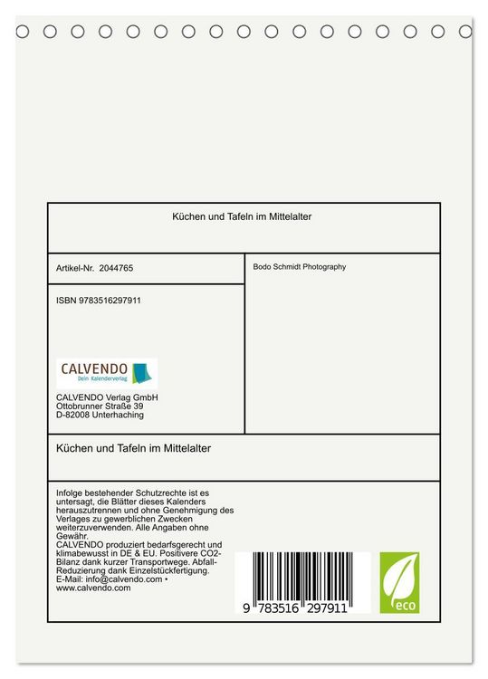 Produktbild: K&uuml;chen und Tafeln im Mittelalter (Tischkalender 2026 DIN A5 hoch), CALVENDO Monatskalender