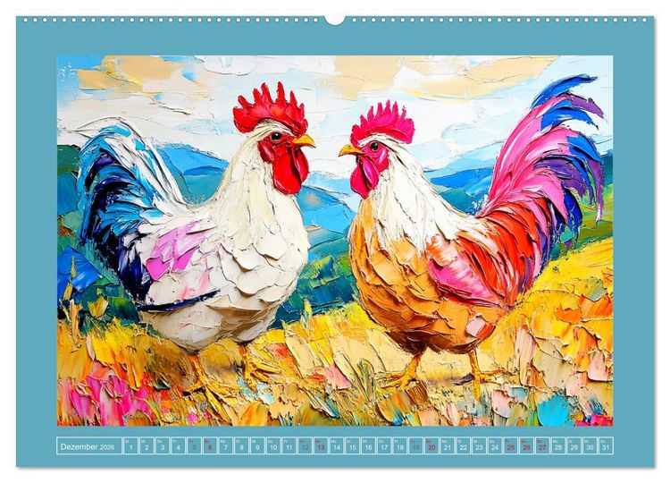 Produktbild: Federleichte Sch&ouml;nheiten. Duftige H&uuml;hner-Paintings (hochwertiger Premium Wandkalender 2026 DIN A2 quer), Kunstdruck in Hochglanz