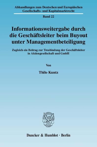 Produktbild: Informationsweitergabe durch die Gesch&auml;ftsleiter beim Buyout unter Managementbeteiligung.